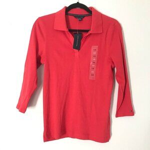 Tommy Hilfiger Red Collar Neck Cap Sleeve Blouse Women Size Large